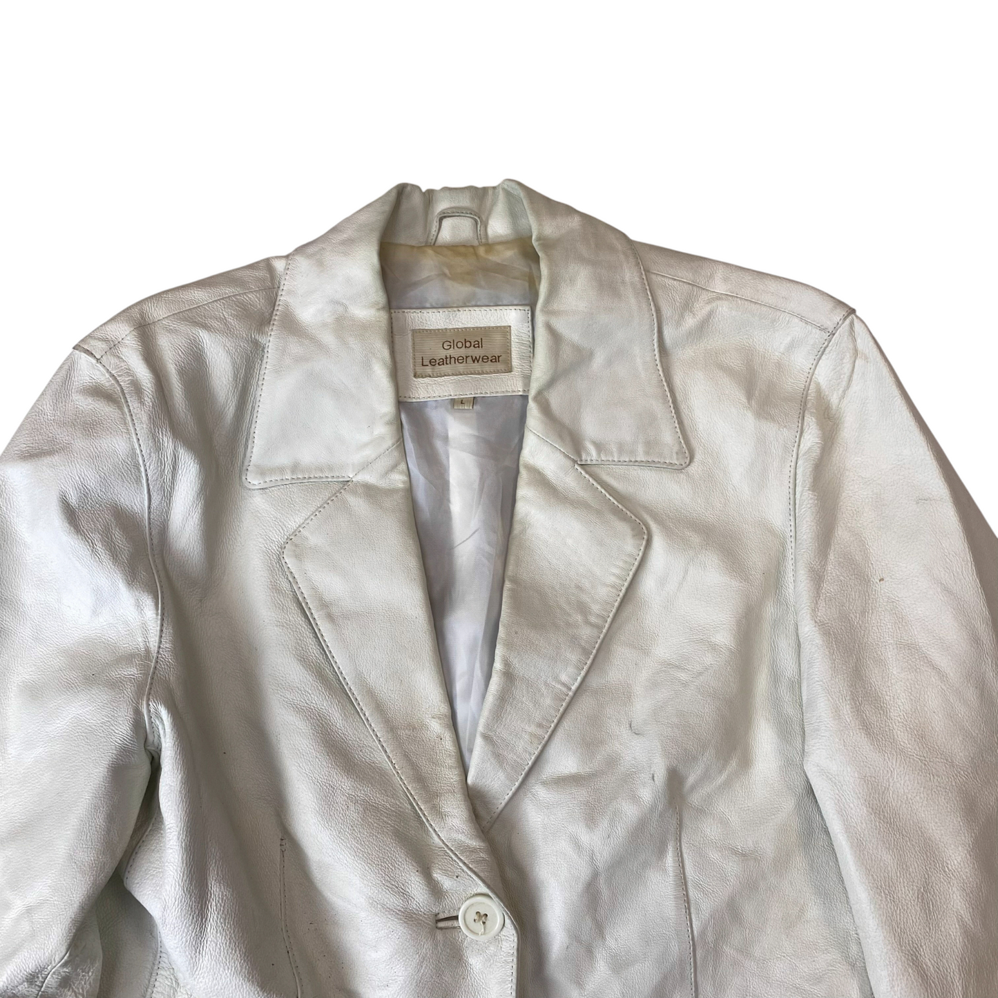 Global Leatherwear Blazer Jacket Womens Medium White Leather Long Sleeve Pockets