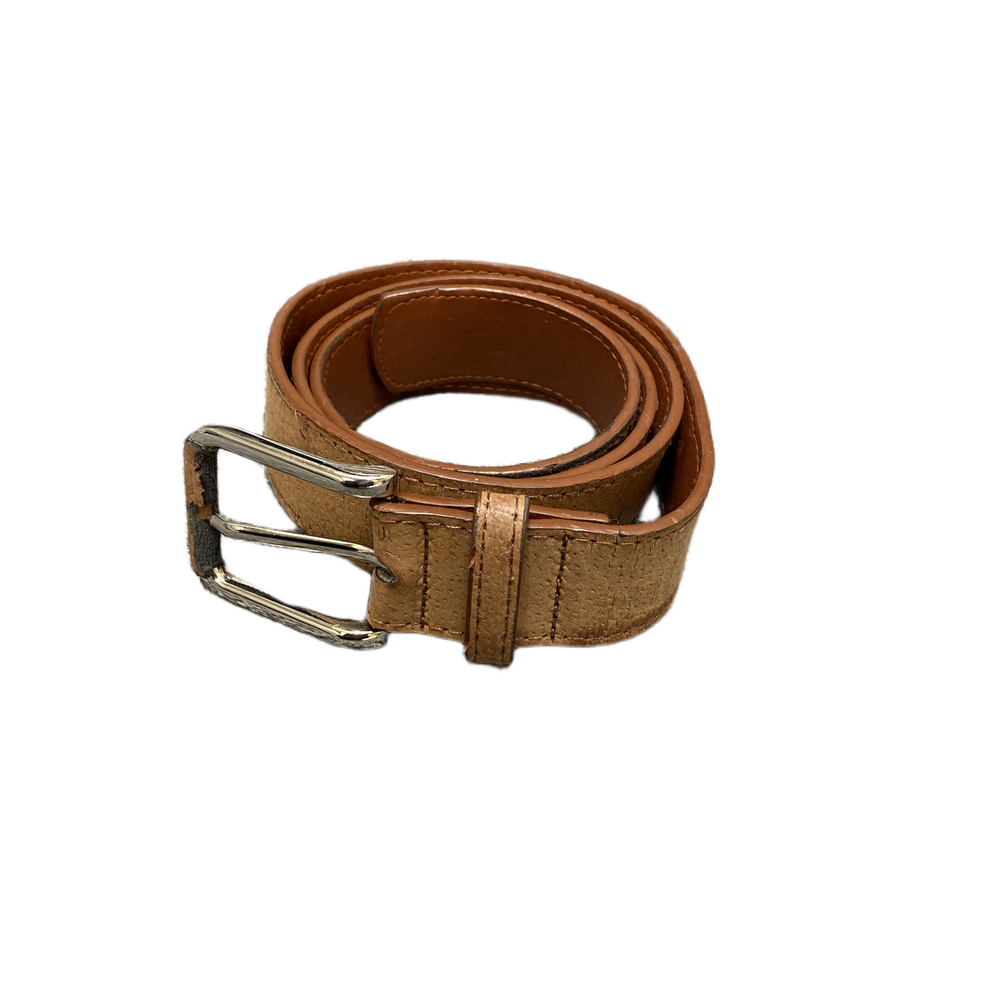 Mens Casual Waist Belt Brown Leather Adjustable Silver Pin Buckle Size 43 inches