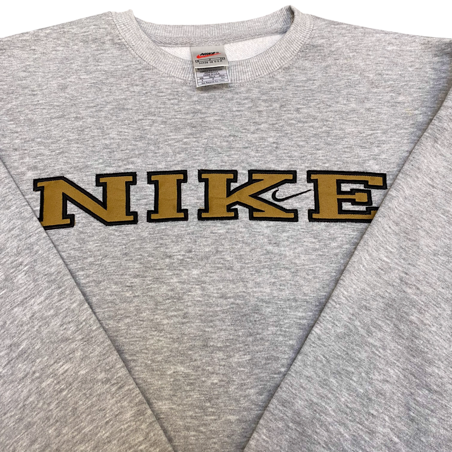 Nike Reworked Sweatshirt Mens Small Grey Embroidered Spellout Logo Crew Neck