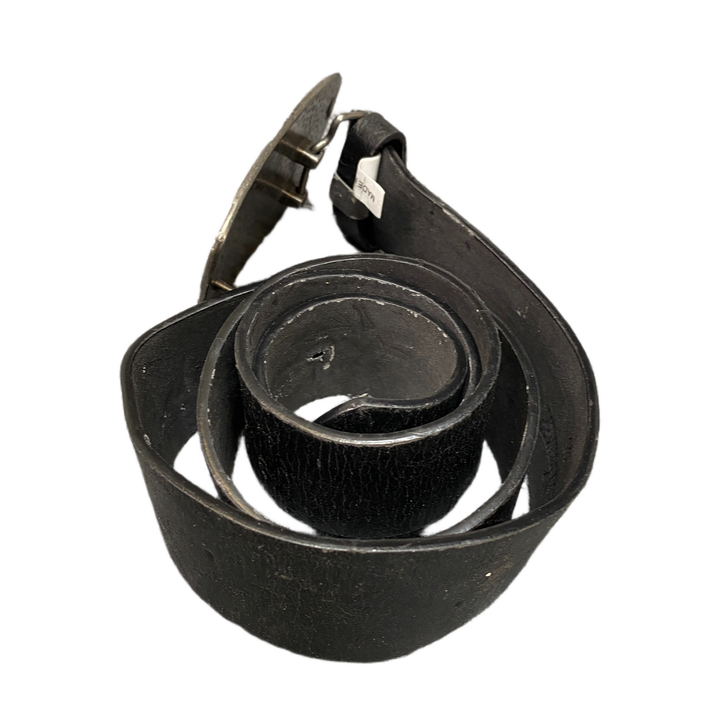 Waist Belt Mens Black Cowhide Leather Adjustable Silver Pin Buckle 42.5 inches