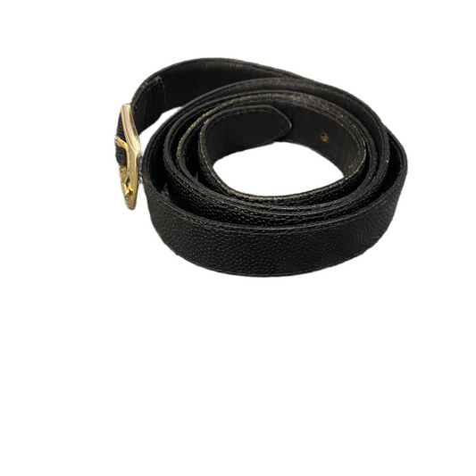 Waist Belt Mens Black Leather Adjustable Classic Gold Tone Pin Buckle 45 inches
