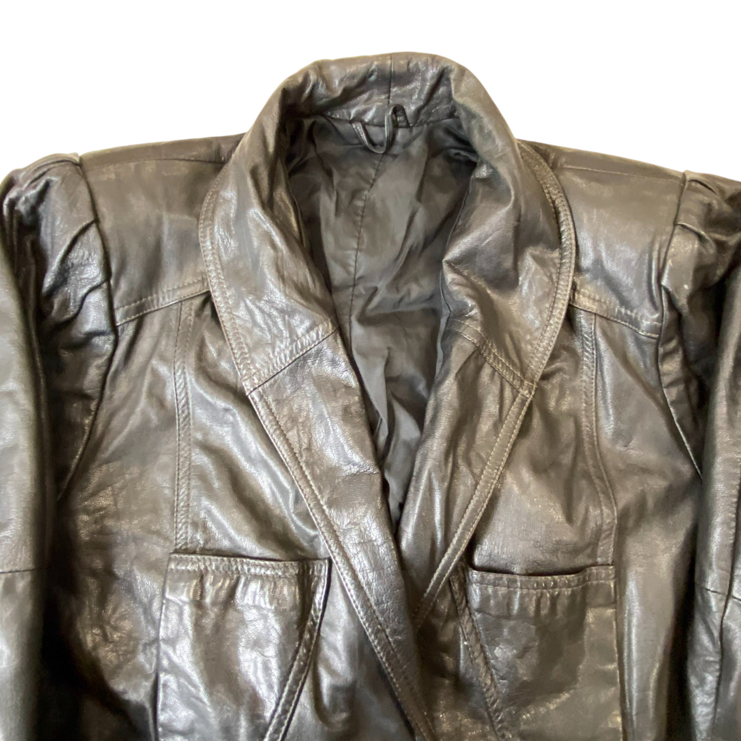 Women Leather Blazer Jacket Medium Black Long Sleeve Shawl Lapel Single Breasted