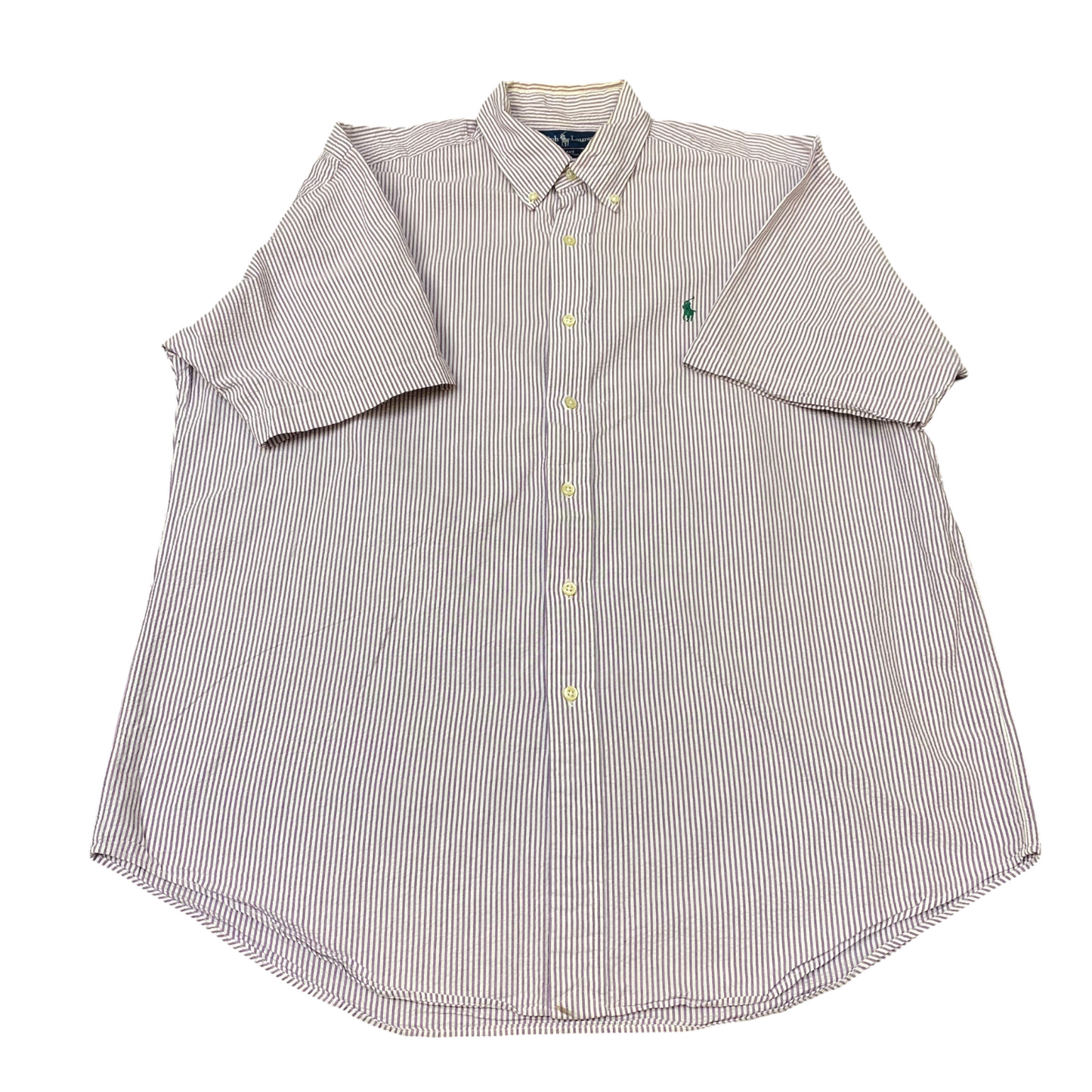 Ralph Lauren Shirt Mens L Purple White Striped Blake Short Sleeve Pony Button Up