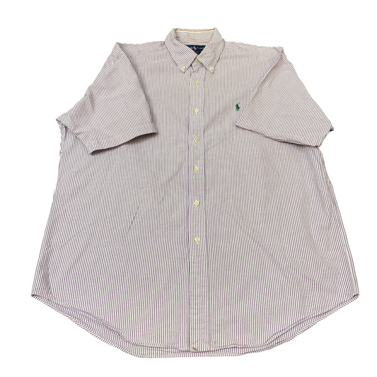 Ralph Lauren Shirt Mens L Purple White Striped Blake Short Sleeve Pony Button Up