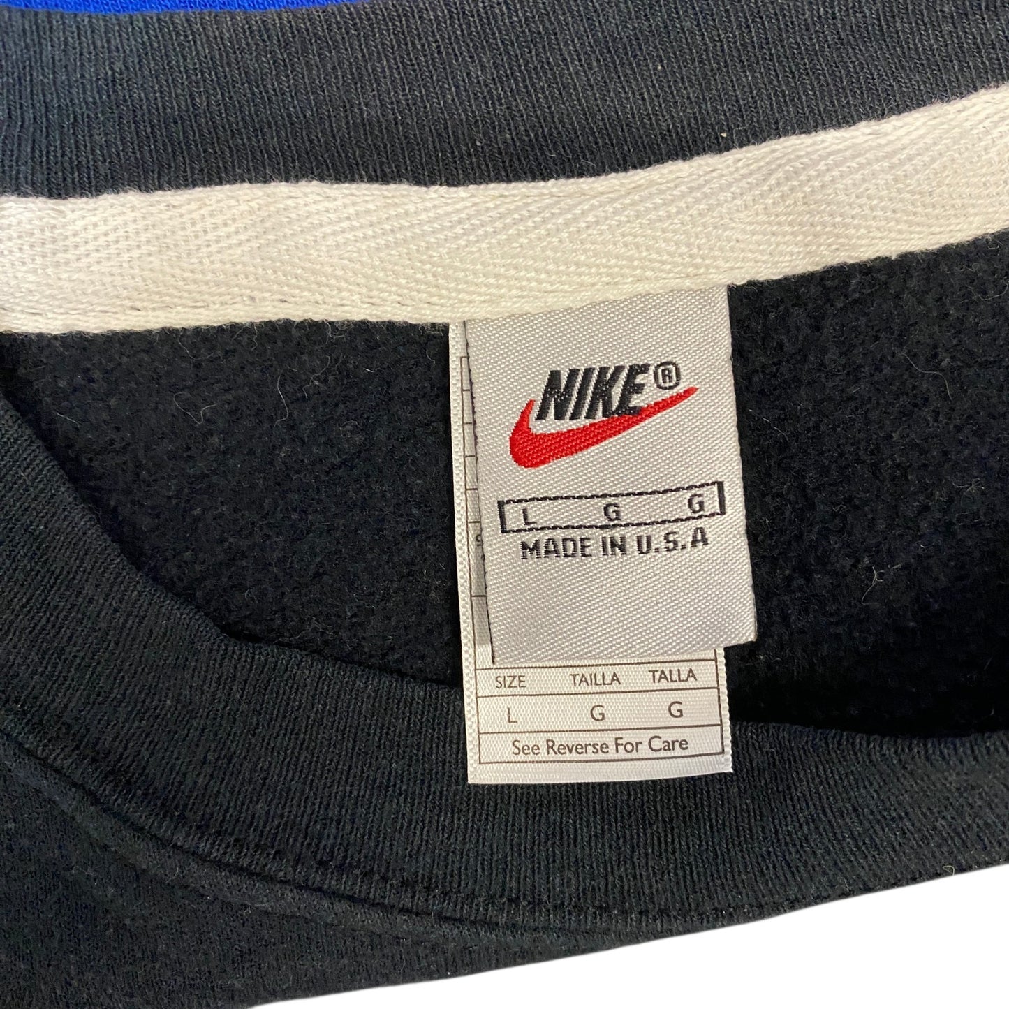 Nike Reworked Sweatshirt Mens L Black Blue Embroidered Spellout Logo Vintage Y2K
