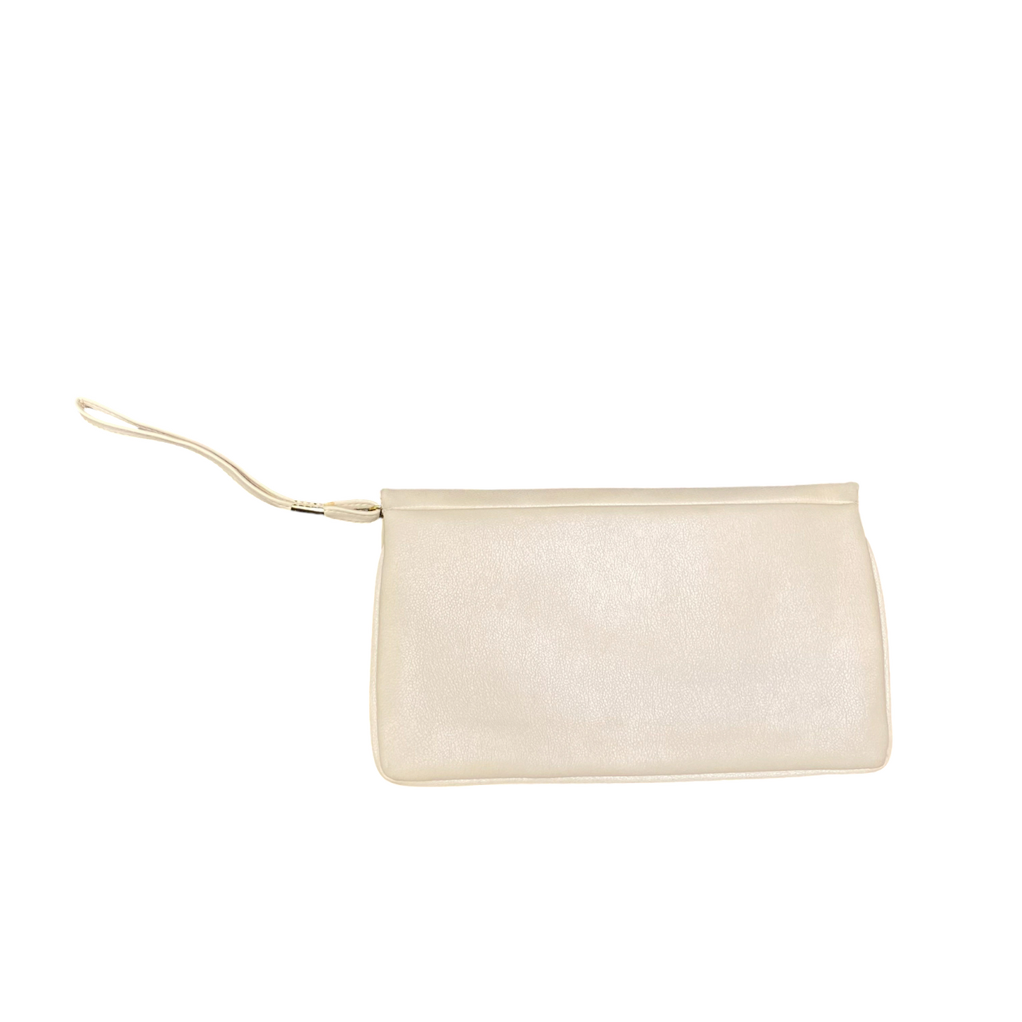 Vintage Womens Clutch Purse Beige Leather Zipper Pocket Classic Single Flap