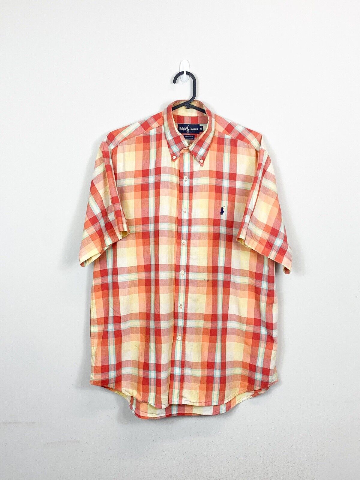 Ralph Lauren Buttoned Shirt Mens M Orange Check Short Sleeve