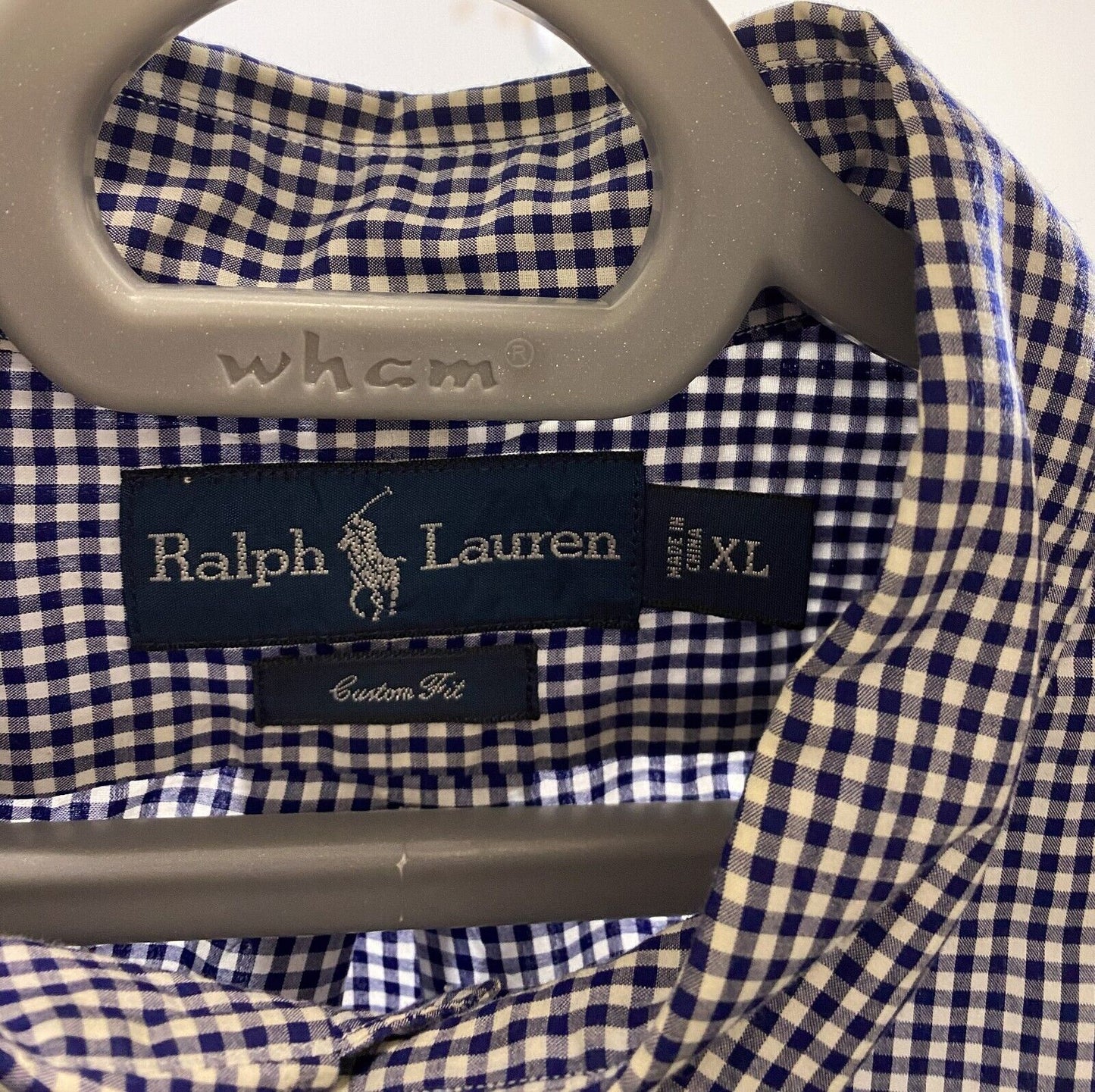 Ralph Lauren Shirt Mens XL Blue Checkered Custom Fit Small Red Polo Pony Logo