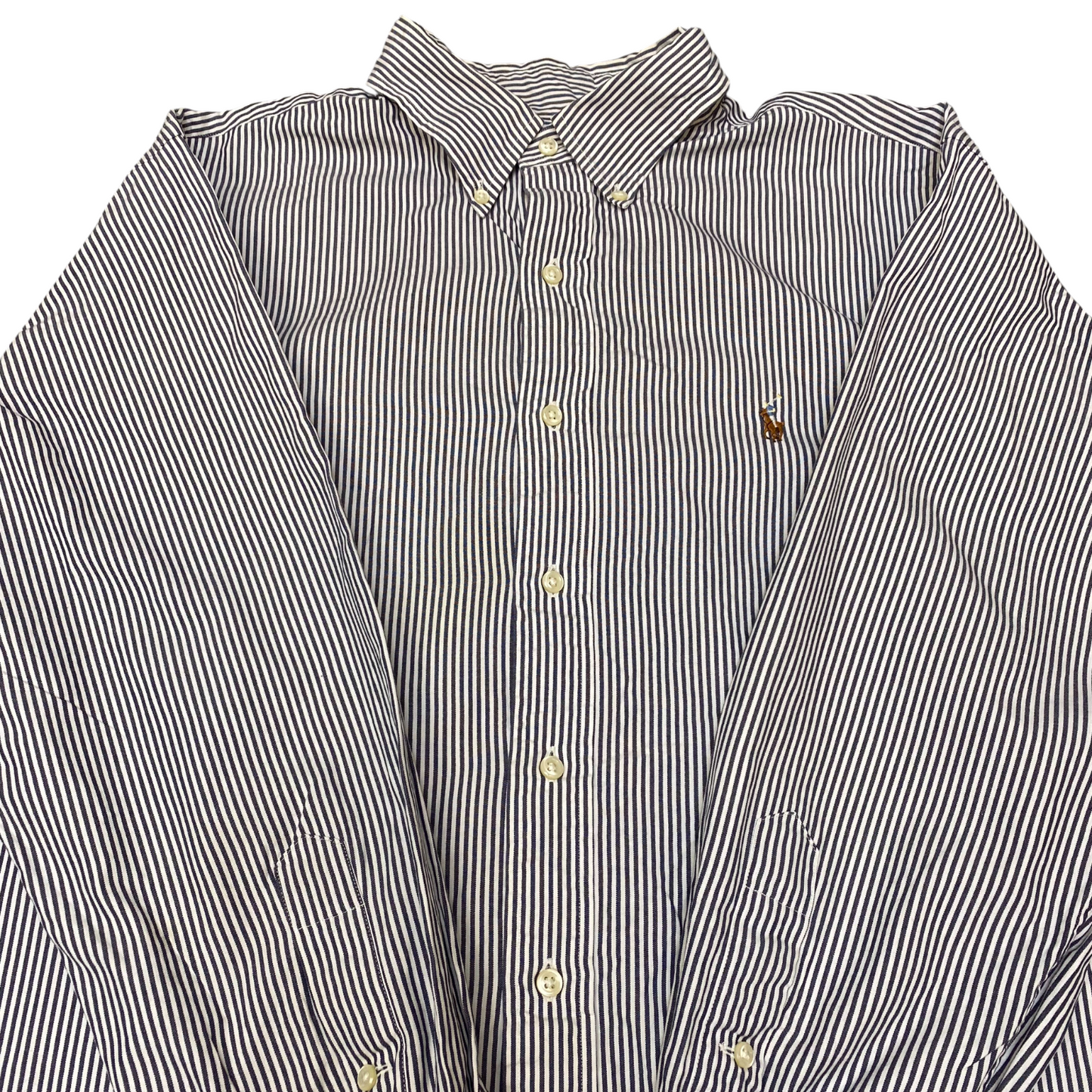 Ralph Lauren Formal Shirt Mens XL Blue Black Striped Classic Fit Button Down