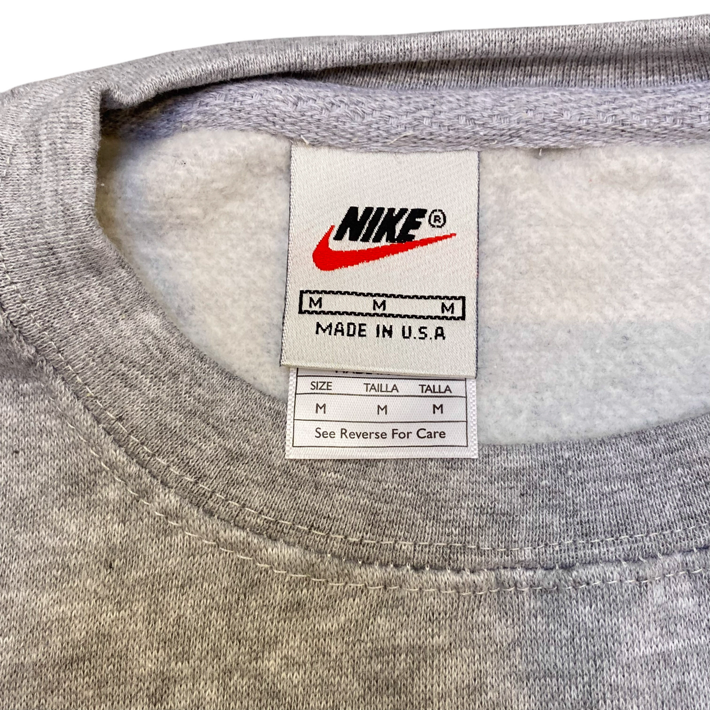 Nike Reworked Sweatshirt Mens Medium Grey Embroidered Spellout Logo Crew Neck