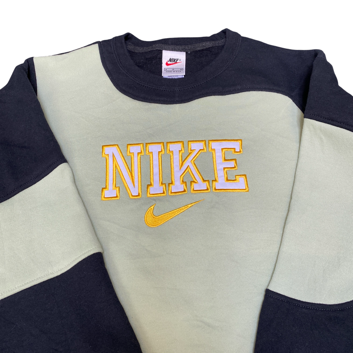 Nike Reworked Sweatshirt Men M Green Black Embroidered Spellout Logo Vintage Y2K