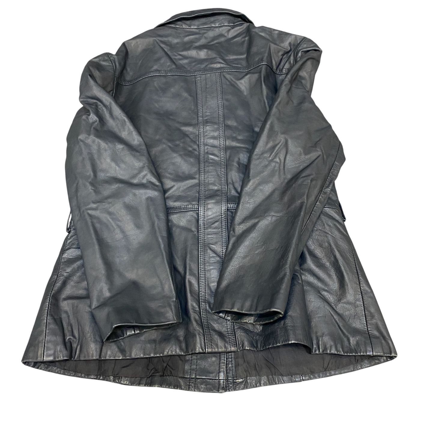 Womens Leather Jacket Medium Black Lined Utility Long Sleeve Collar Button Front