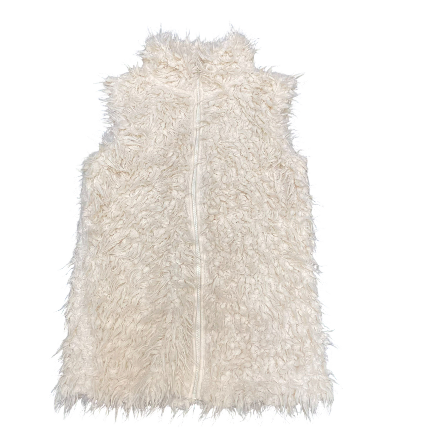 Womens Shaggy Faux Fur Vest Small Ivory Comfy Sleeveless Full Zip Mock Neck