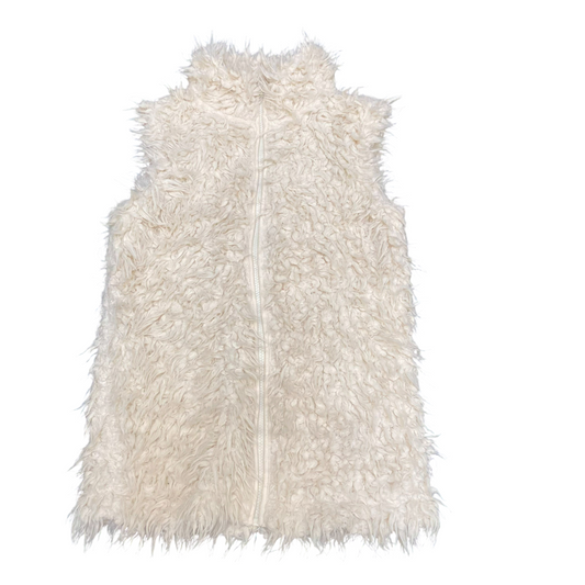 Womens Shaggy Faux Fur Vest Small Ivory Comfy Sleeveless Full Zip Mock Neck