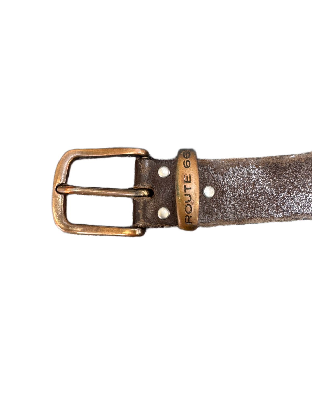 Route 66 Waist Belt Mens Brown Leather Adjustable Brass Pin Buckle 47.5 inches