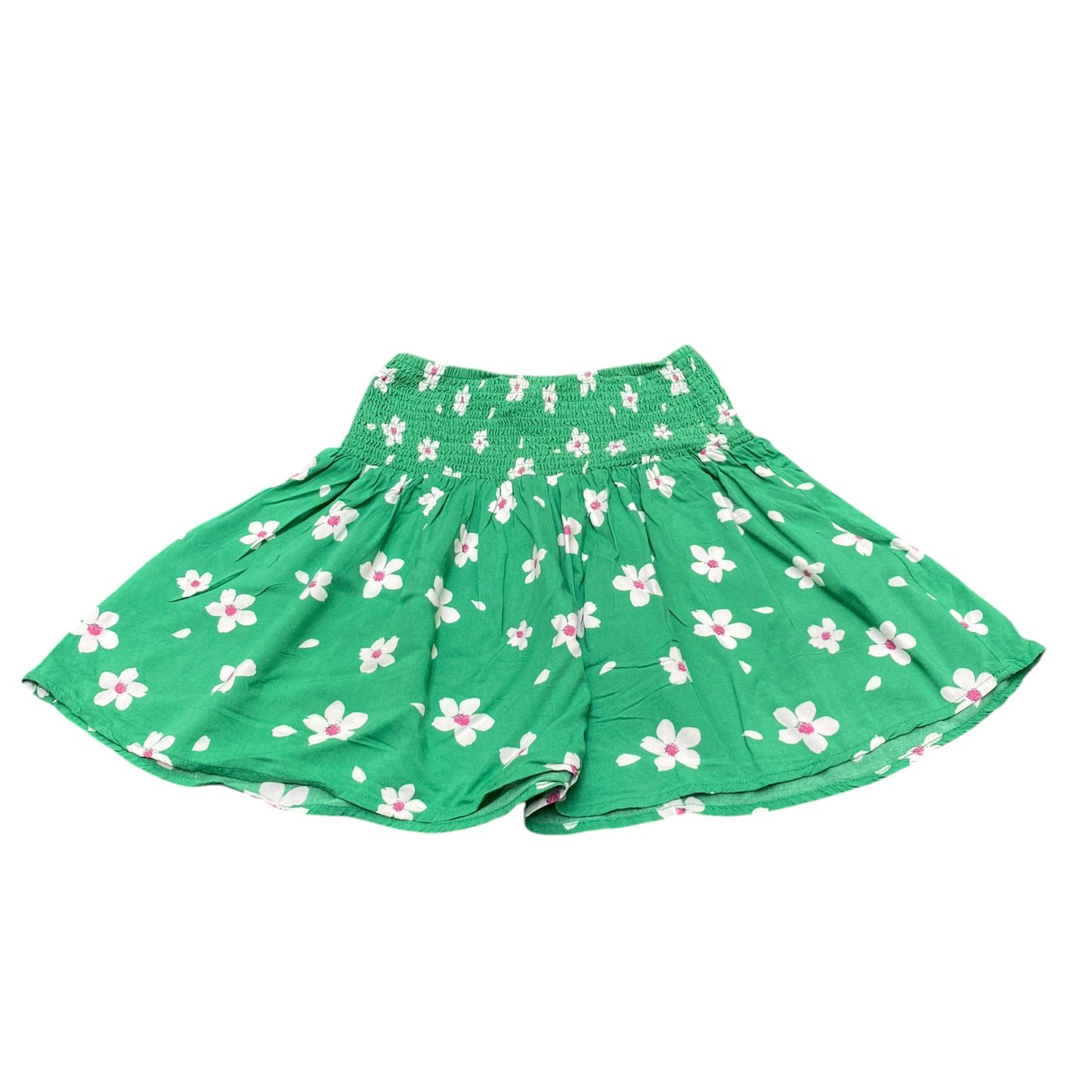 Clockhouse A Line Skirt Womens L Green White Floral Print Smocked High Waisted