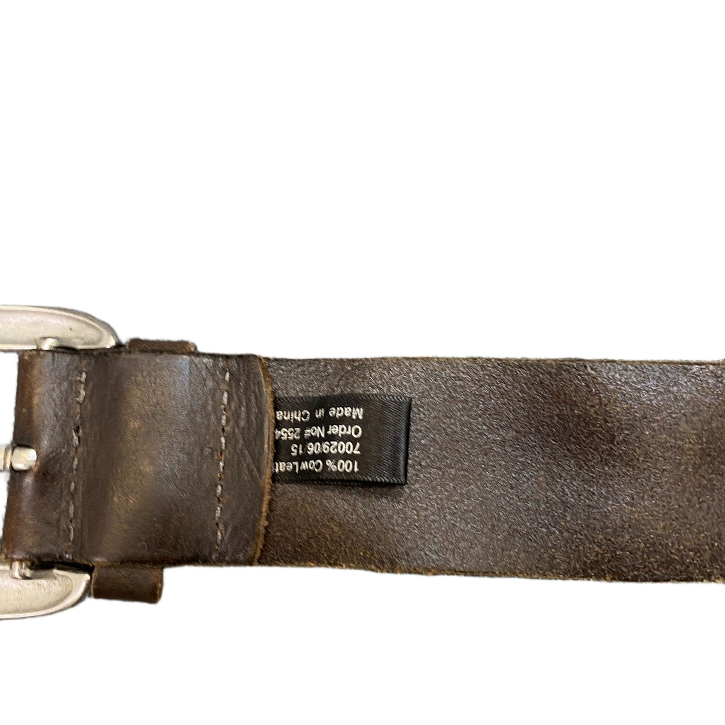 Vintage Waist Belt Men Brown Leather Adjustable Silver D-Shape Buckle 37 inches