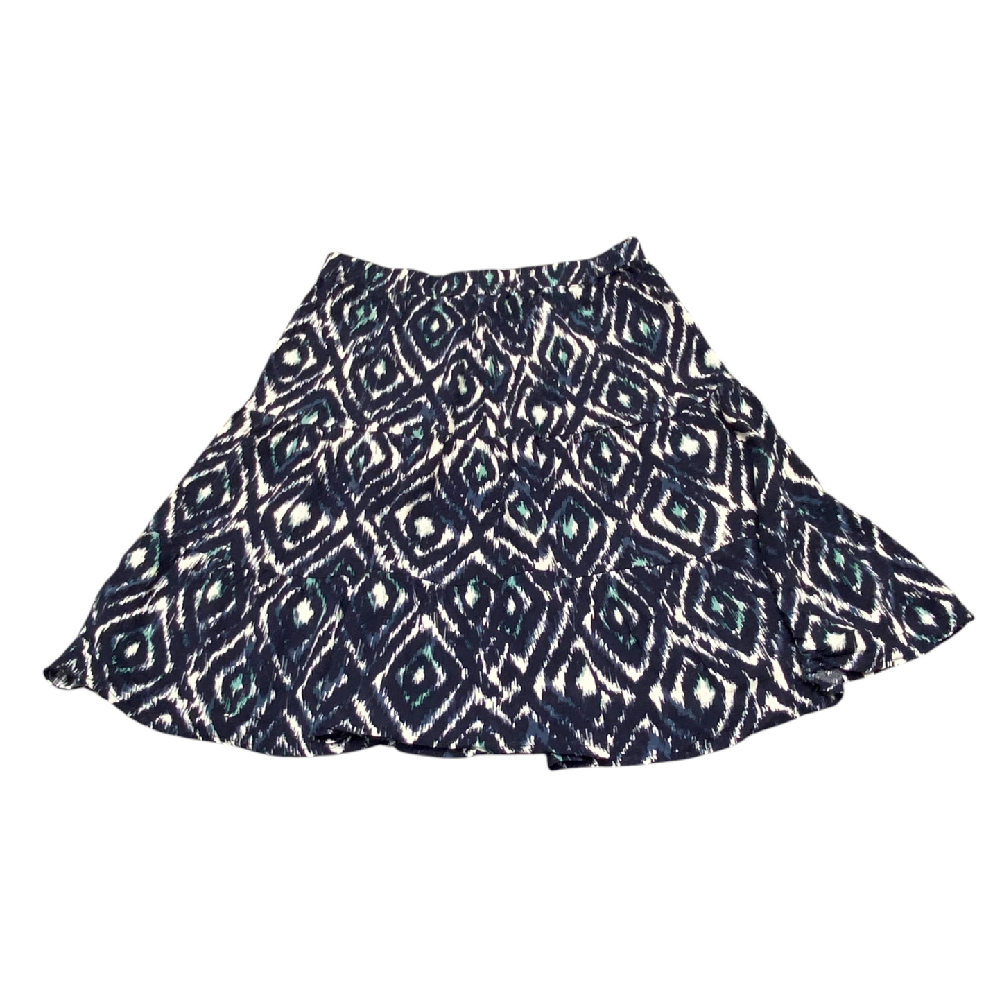 Janina Fit & Flare Skirt Womens M White Black Aztec Print Tiered Elastic Waist