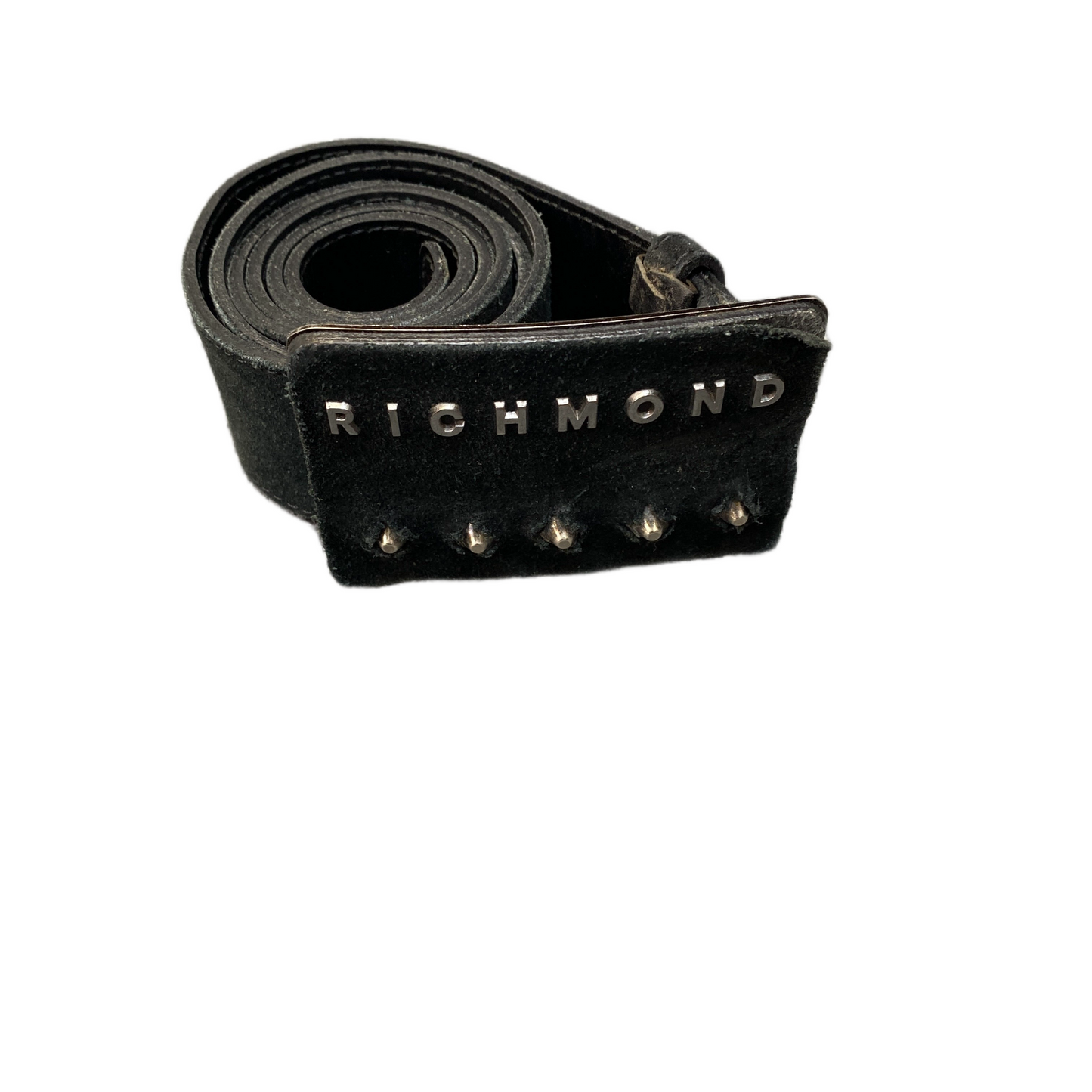 Richmond Waist Belt Men Black Leather Studded Adjustable Silver Buckle 38 inches