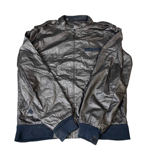 Members Only Genuine Leather Jacket Mens XLT Grey Lined Long Sleeve Full Zip