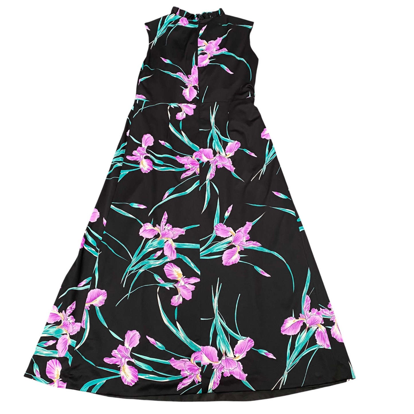 Long Maxi Dress Womens M Black Floral Ruffle Detail V-Neck Sleeveless Pullover