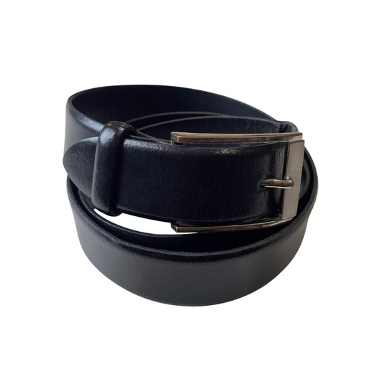 Mens Waist Dress Belt Black Leather Formal Adjustable Pin Buckle Size 48 in