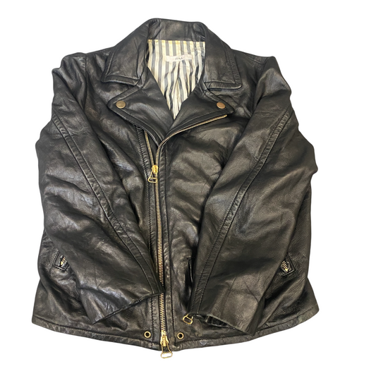 IENA Faux Leather Moto Jacket Womens Small Black Lined Collared Asymmetrical Zip