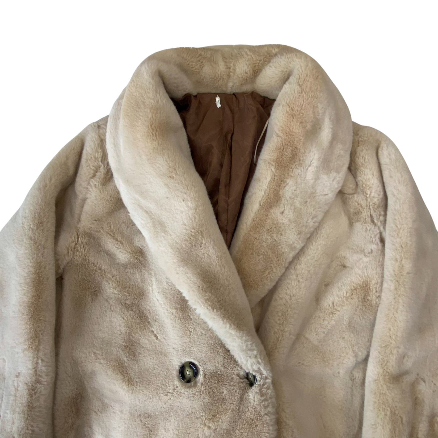 Womens Faux Fur Long Coat Large Beige Casual Long Sleeve Ultra-Soft Button Front