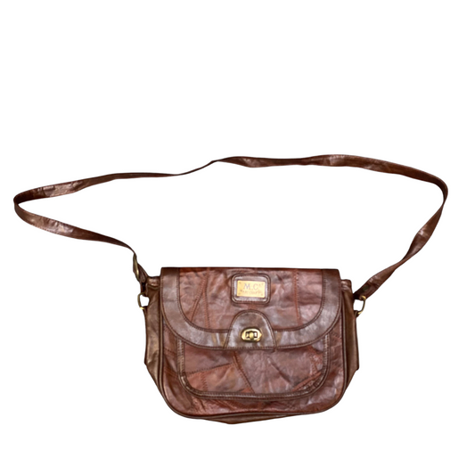 Vintage Marc Chantal Shoulder Bag Women Brown Patchwork Leather Adjustable Strap
