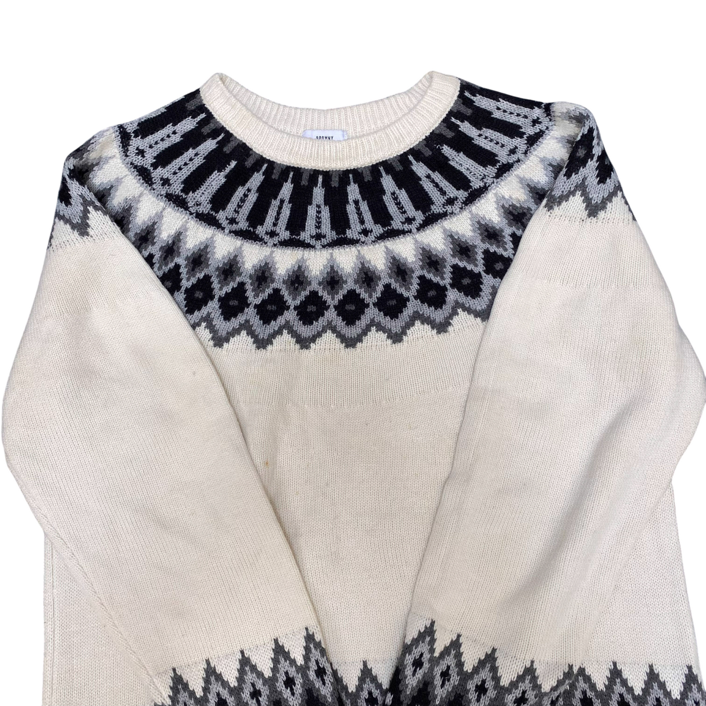 Browny Standard Jumper Womens Medium Cream Black Fair Isle Nordic Warm Pullover