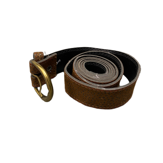 Vintage Women Brown Textured Suede Leather Belt Gold Tone Pin Buckle 35.5 inches