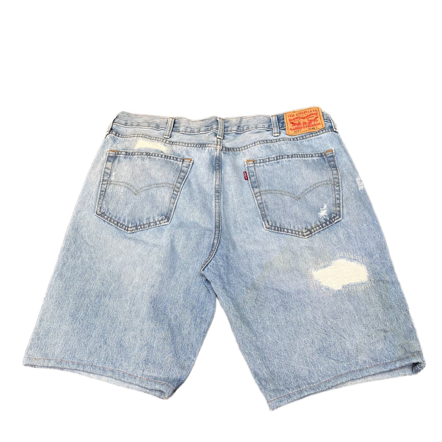 Levi's 511 Jean Shorts Fits as Men XL 37" Waist Blue Denim Light Wash Distressed