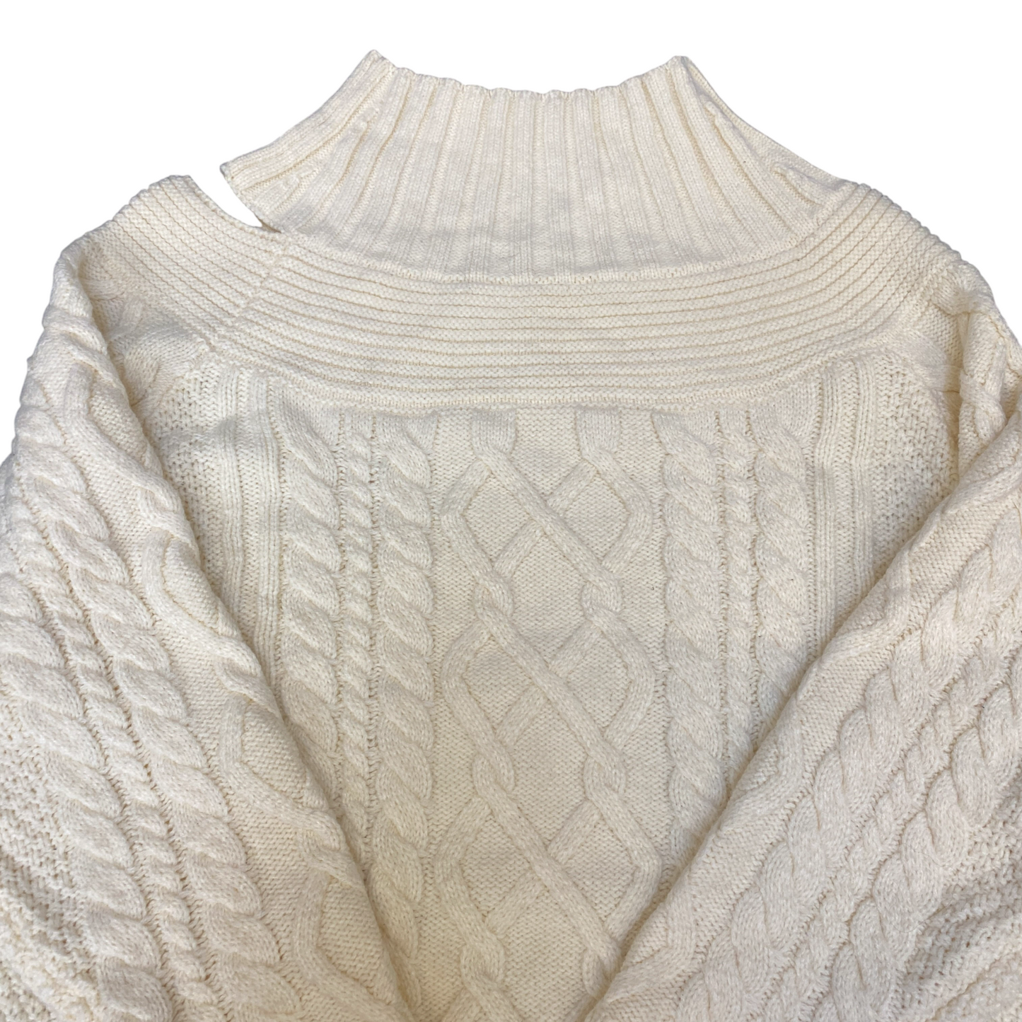 Womens Jumper Large White Cable Knit Retro Heisei Era High Neck Off-the-Shoulder