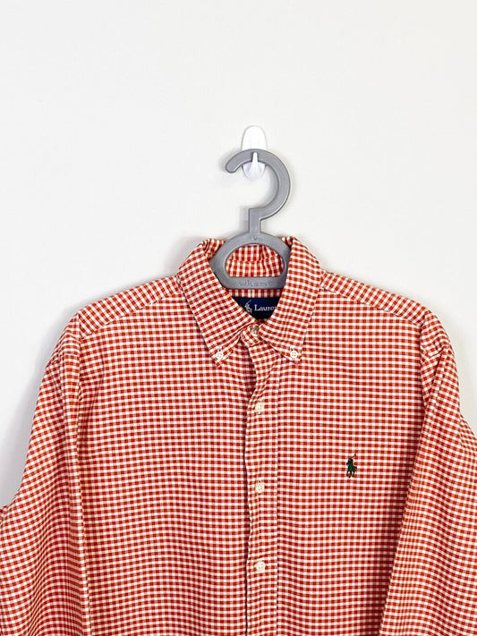 Ralph Lauren Shirt Mens Small Orange Checkered Casual Black Small Polo Pony Logo