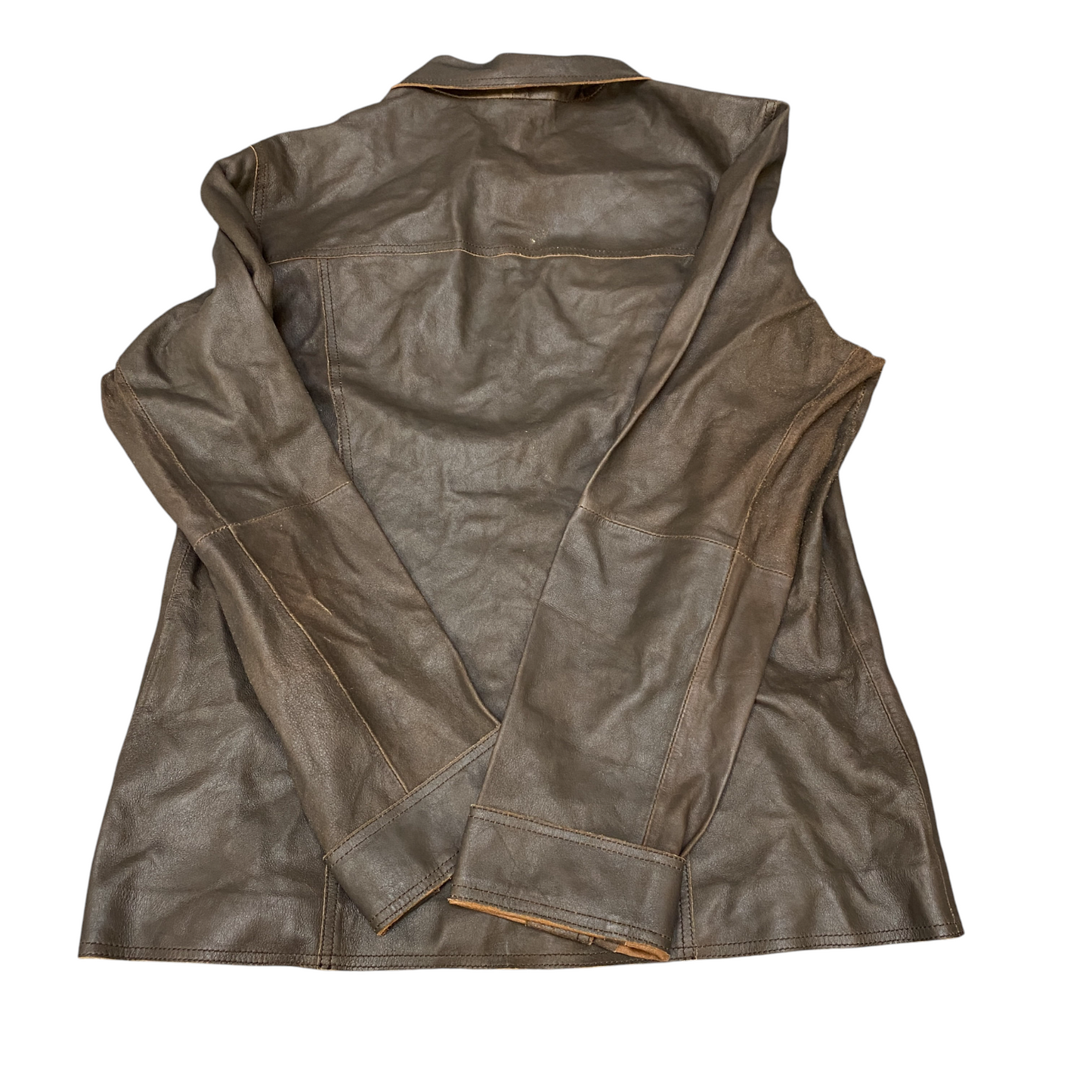 Mauritius Genuine Leather Biker Jacket Women's M Brown Long Sleeve Button Front