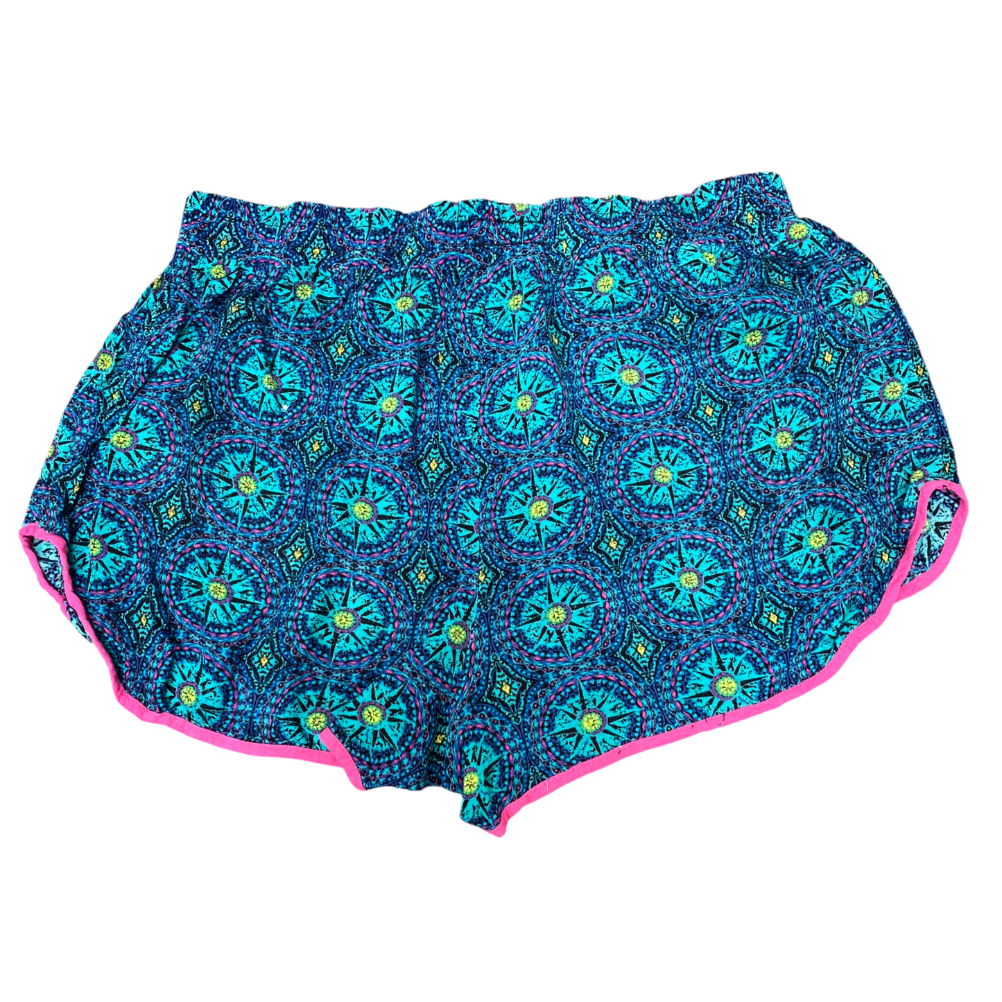 No Boundaries Sprinter Shorts Womens M Blue Pink Geo Print Running Elastic Waist