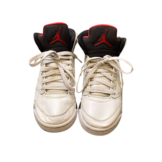 Air Jordan 5 Sneakers Trainers Youth 4.5 White Cement Athletic Logo 440888-104
