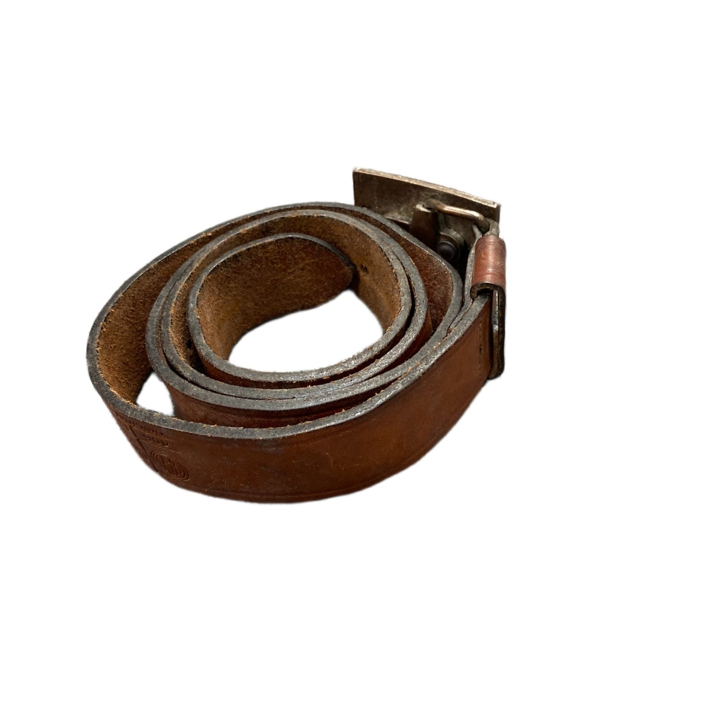 Chevignon Waist Belt Mens Brown Leather Adjustable Brass Buckle 35.5 Inches