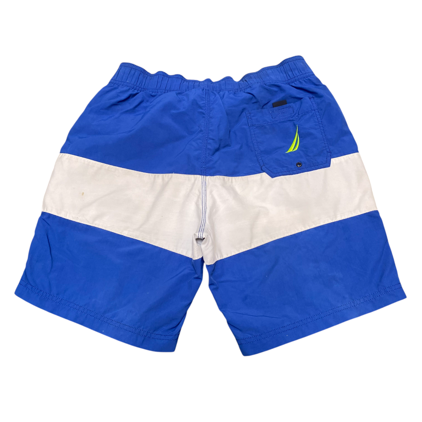 Nautica Swim Trunks Shorts Mens S Blue White Nylon Therma Fit Flat Front Lace Up