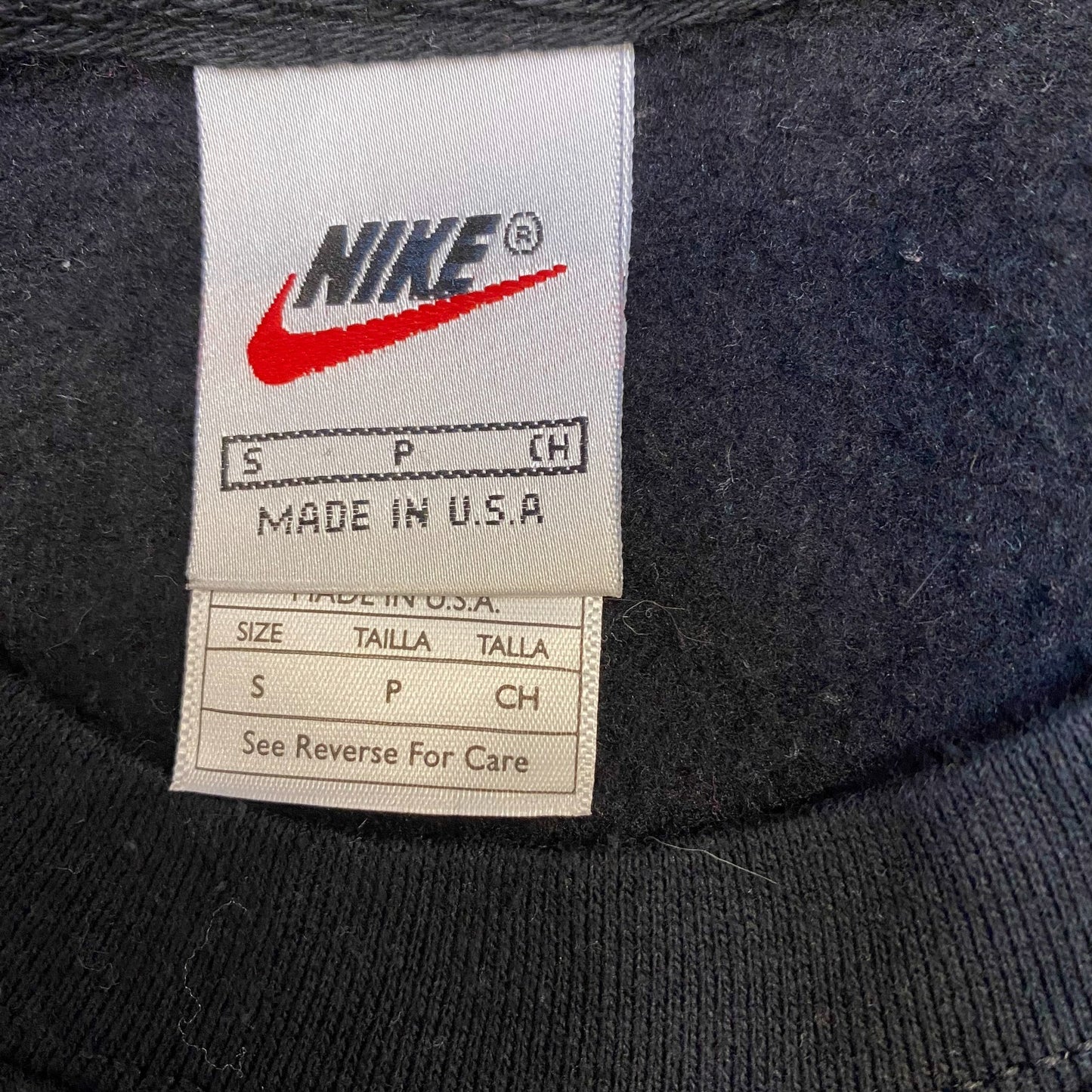 Nike Reworked Sweatshirt Mens Small Grey Black Embroidered Spellout Logo Vtg Y2K