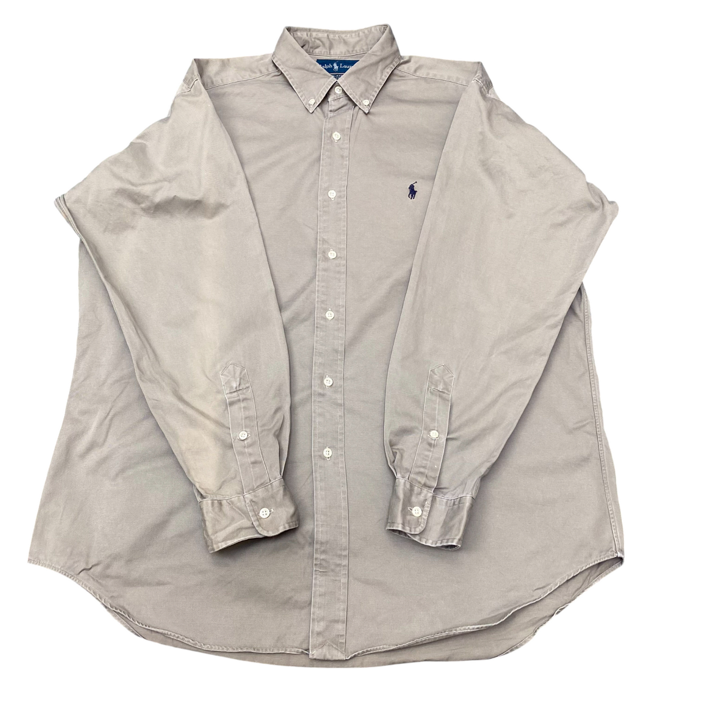 Ralph Lauren Shirt Mens L Grey Blake Long Sleeve Blue Pony Logo Button Down