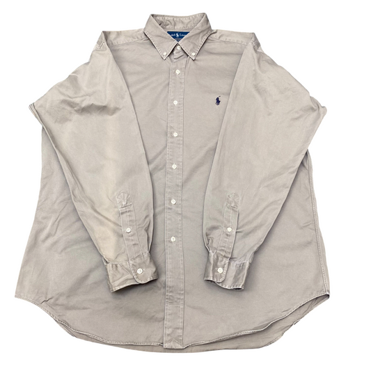 Ralph Lauren Shirt Mens L Grey Blake Long Sleeve Blue Pony Logo Button Down