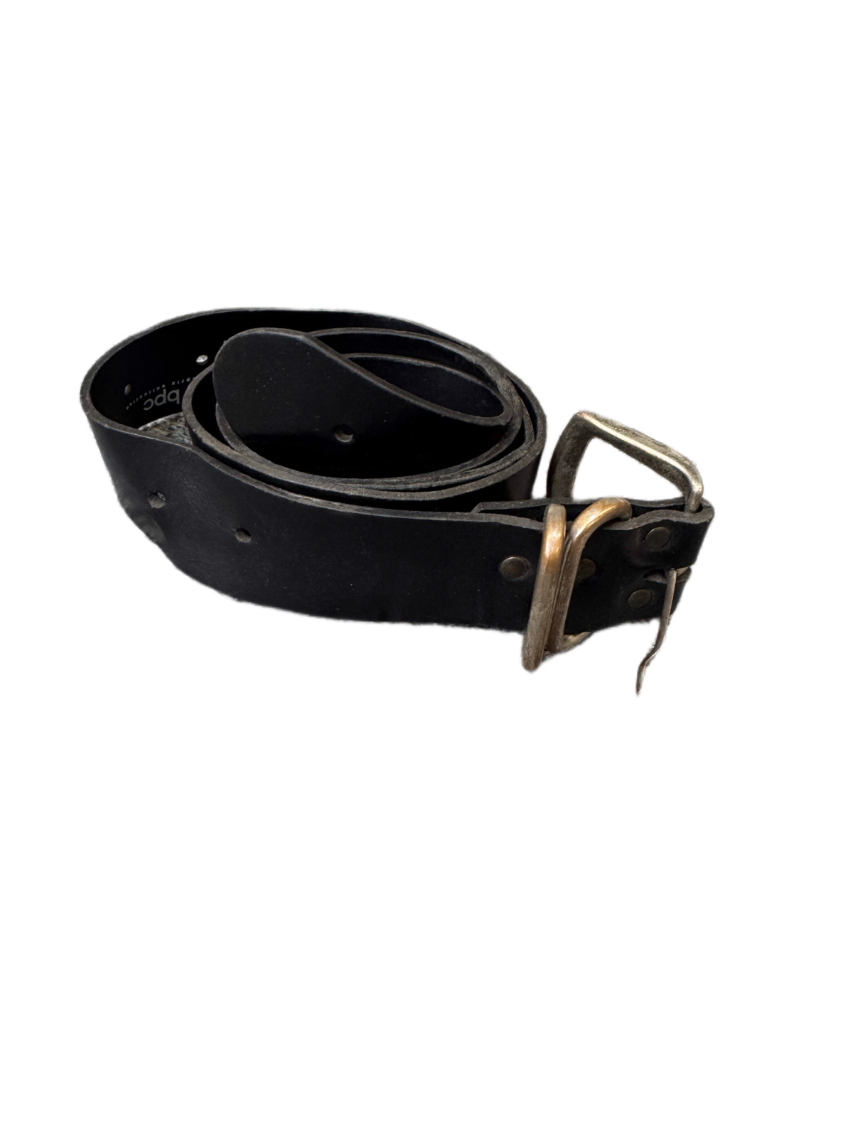 Bonprix Waist Belt Men Black Bonded Leather Adjustable Silver Buckle 47.5 Inches