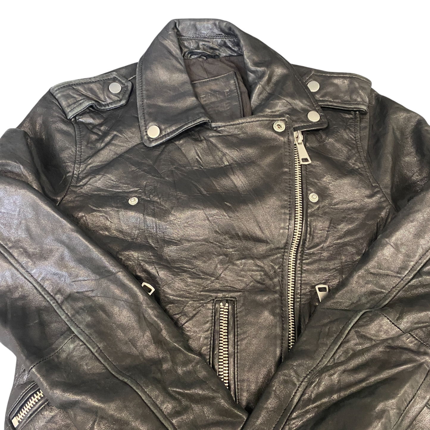 Belle Vere Genuine Leather Moto Jacket Womens S Black Collared Asymmetrical Zip