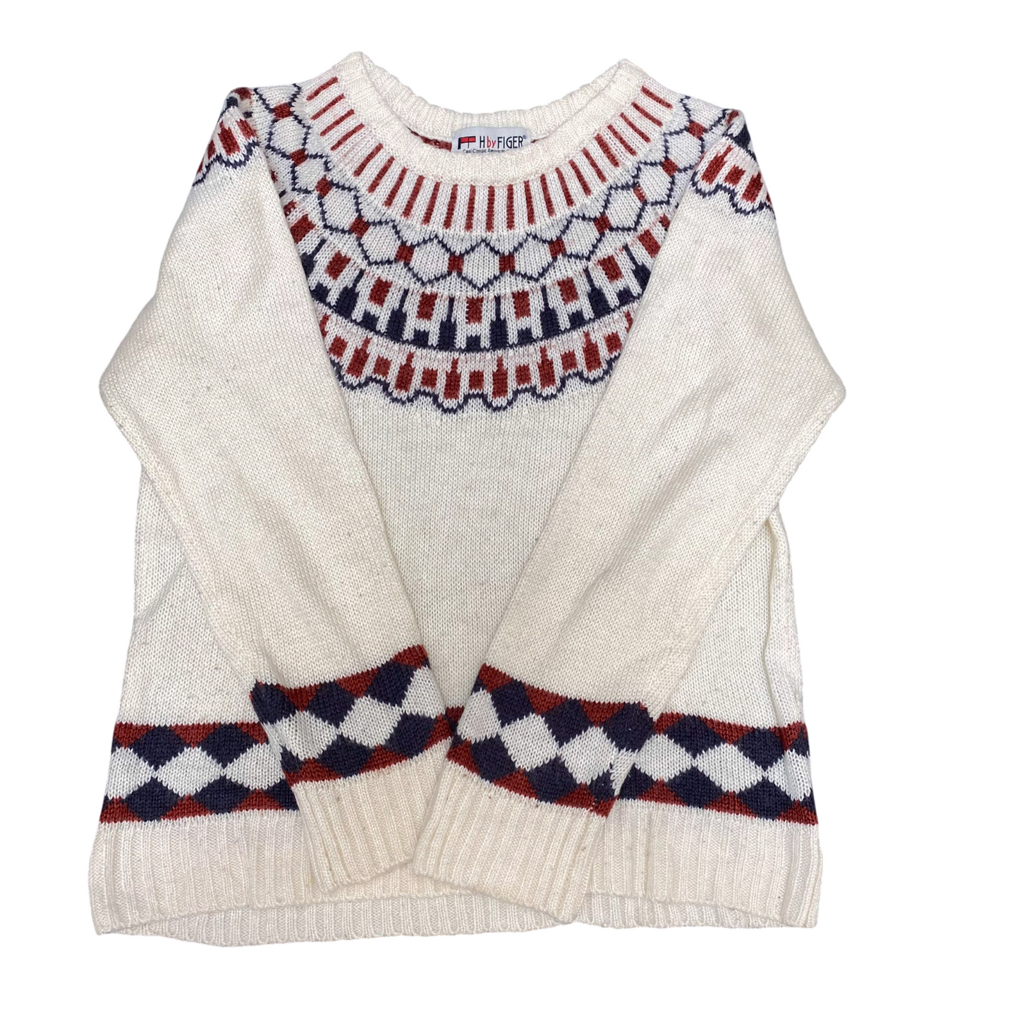 A439 H by Figer Jumper Womens Medium Cream Fair Isle Nordic Knit Cool Classic Fi