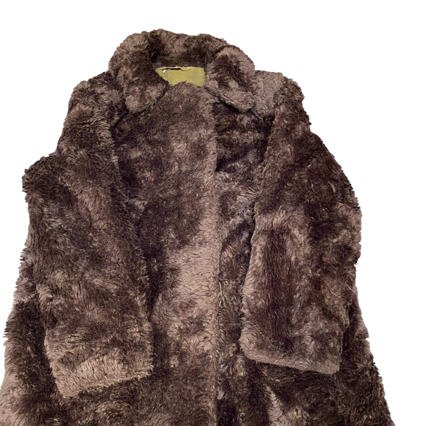 Womens Faux Fur Coat Medium Dark Brown Lined Mid Length Fuzzy Long Sleeve Collar
