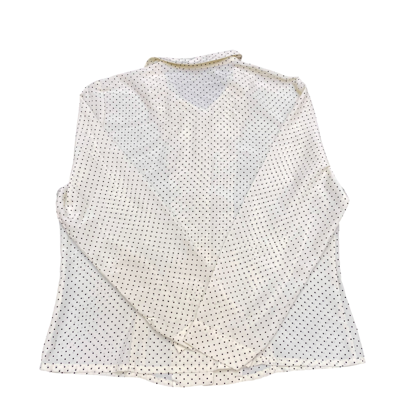 Womens Button Up Shirt M White Black Polka Dot Classic Long Sleeve Collared