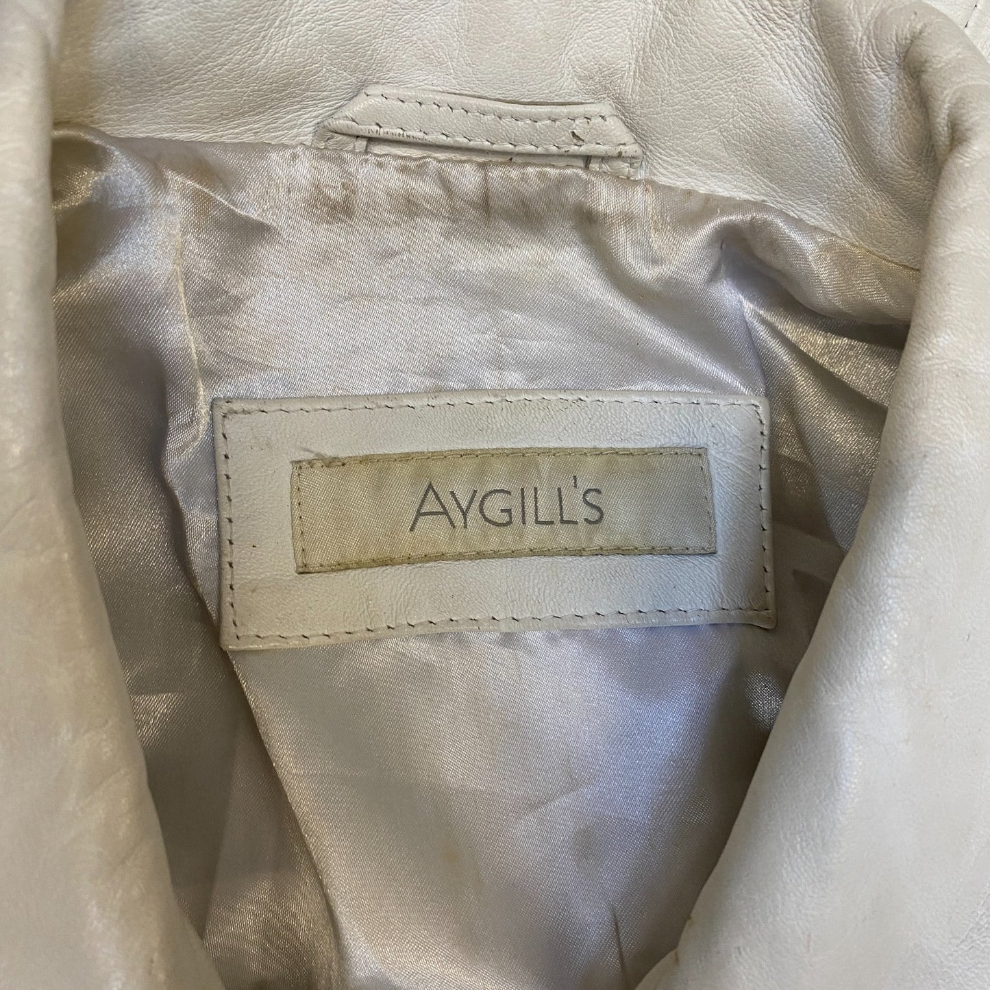 Aygill's Leather Jacket Womens Medium White Lined Long Sleeve Collared Full Zip