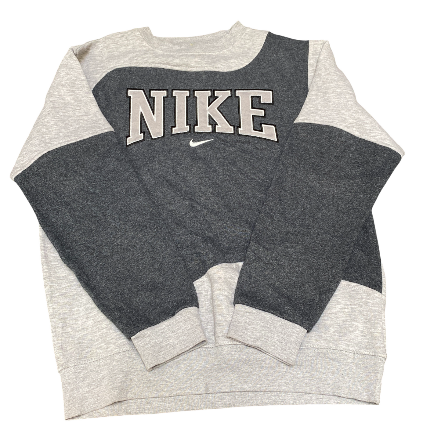 Nike Reworked Sweatshirt Mens Medium Grey Embroidered Spellout Logo Vintage Y2K