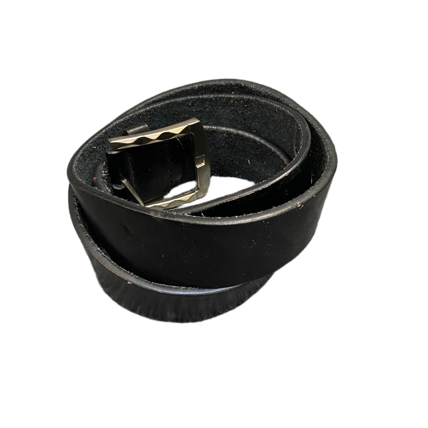 Waist Belt Men Medium Black Leather Adjustable Classic Silver Buckle 42 Inches